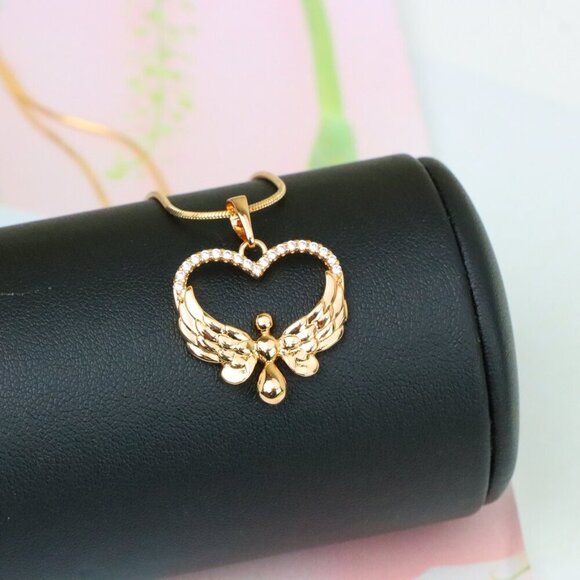 "Rose Gold Heart Pendant with Angel Wings and Crystal Accents, XPPT1251 - Picture 9 of 12